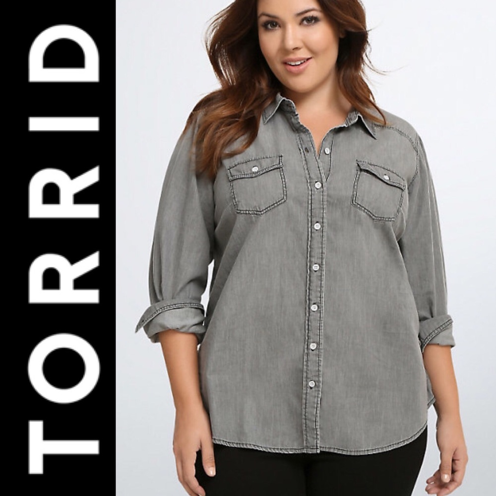 NWOT Torrid Taylor Grey Wash Denim Button Up Shirt